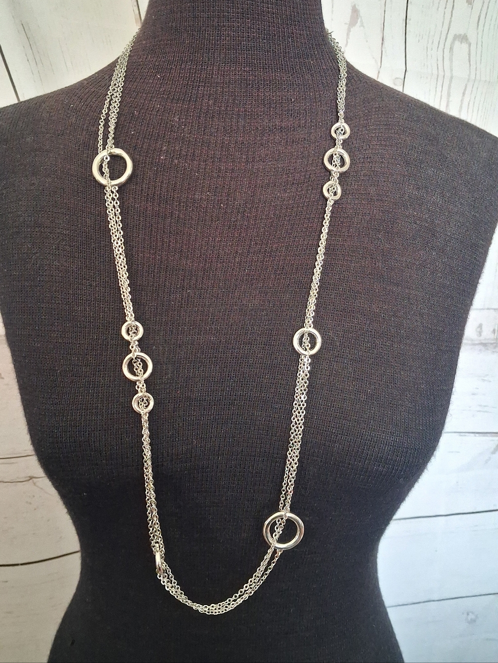 Lia Sophia Silvertone Long Multi-Ring Chain Necklace - Women Jewelry